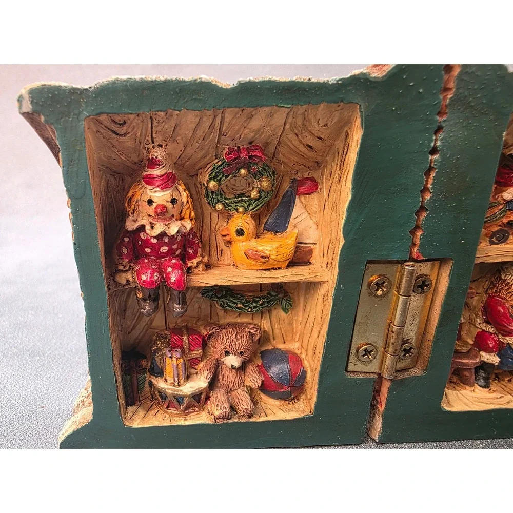 Vintage Christmas Hinged Resin Stone Cottage Toy Shop Figurine Santa Teddy Bear